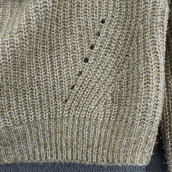Forever 21‎ Gold Silver Cropped Oversized Cowl Neck Tinsel Knit Sweater Size M - Picture 3 of 8